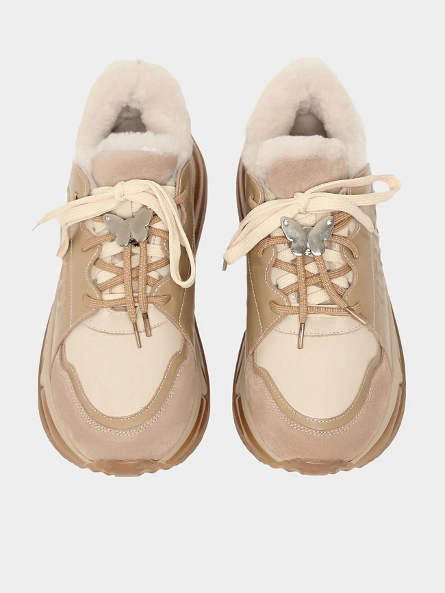 Кроссовки женские зимние, цвет бежевый, натуральная кожа/натуральный спилок 93VC004M | 5