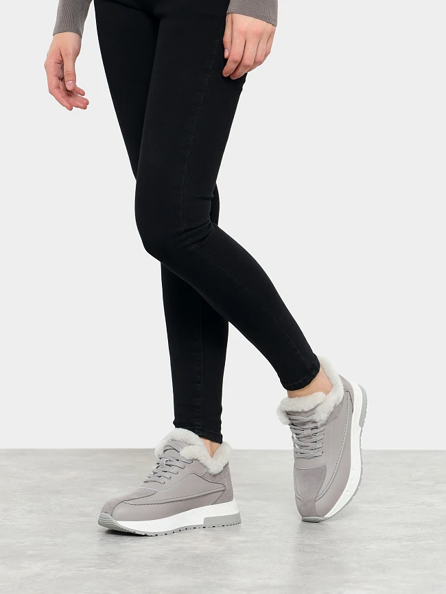 Кроссовки женские зимние, цвет серый, натуральная кожа и полимерные материалы/натуральный спилок 24VC117M | 7