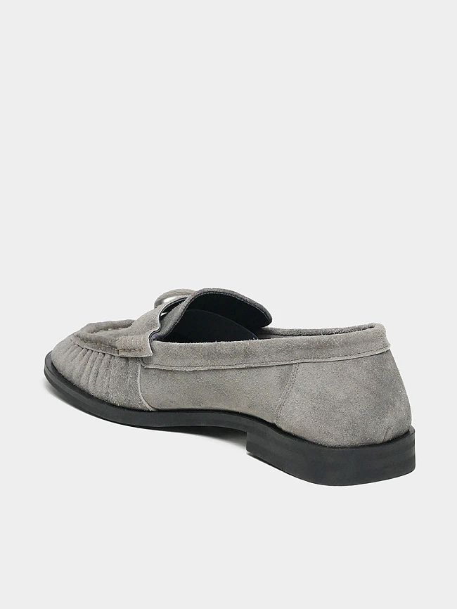 Лоферы женские всесезонные, цвет серый, натуральный велюр 7210537 | 3