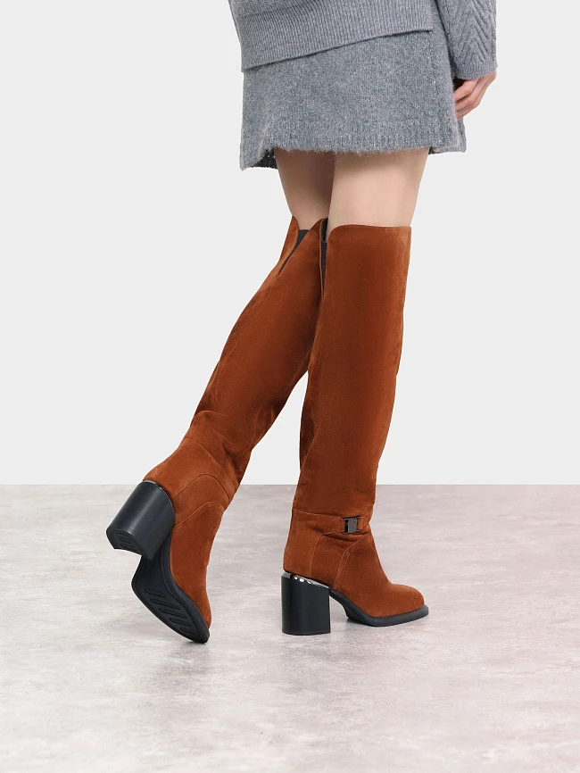 Ботфорты женские зимние, цвет рыжий, натуральный велюр 1820404M | 8