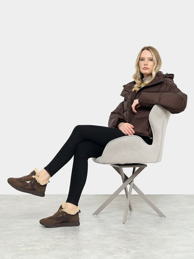 Кроссовки женские зимние, цвет коричневый, натуральный нубук/текстиль 24VC106M | 11