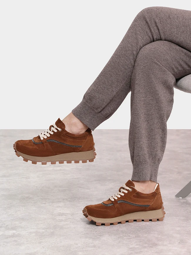 Кроссовки женские демисезонные, цвет коричневый, натуральный спилок 136585 | 11