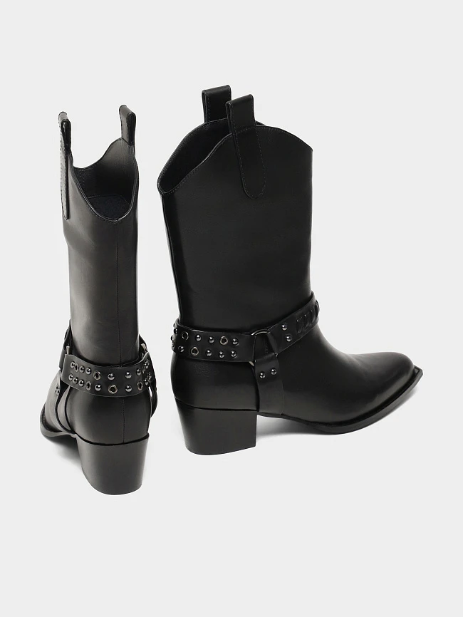 Сапоги женские демисезонные, цвет черный, натуральная кожа 642304 | 4