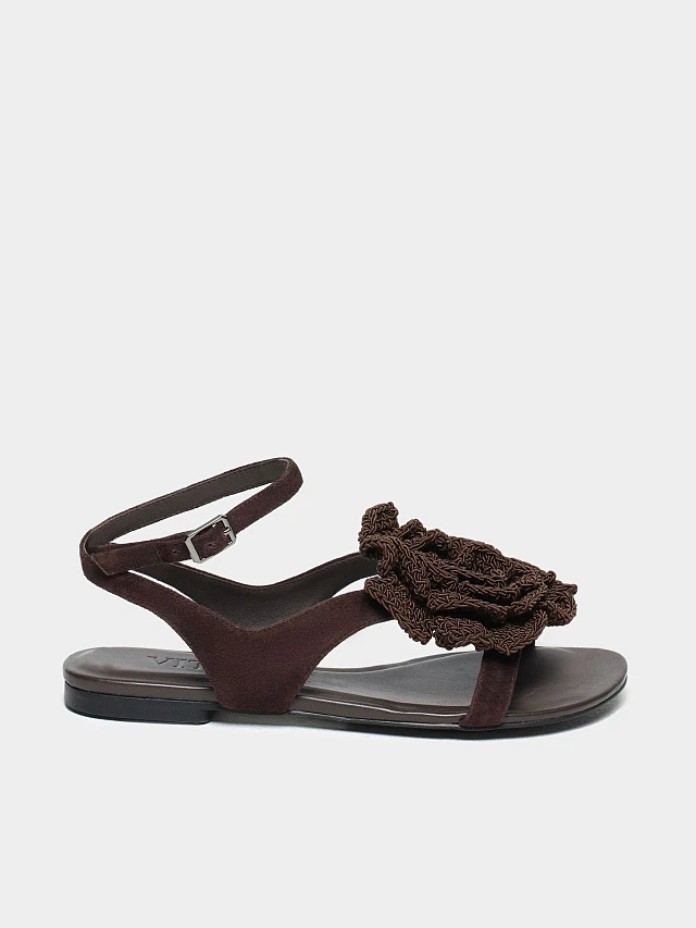 Сандалии женские летние, цвет коричневый, натуральный велюр/текстиль 944398 | 8