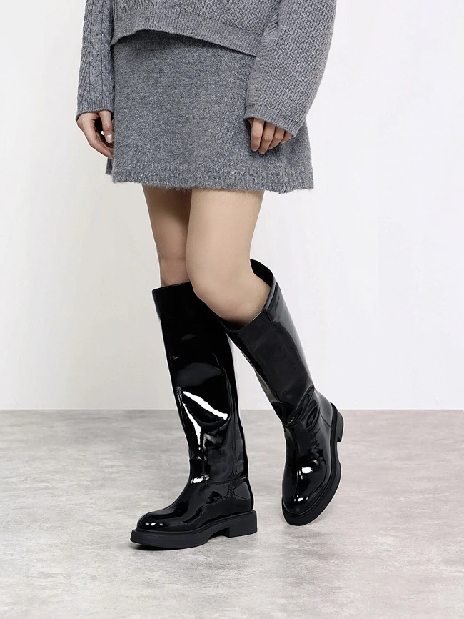 Сапоги женские демисезонные, цвет черный, натуральная лаковая кожа 1730213 | 6