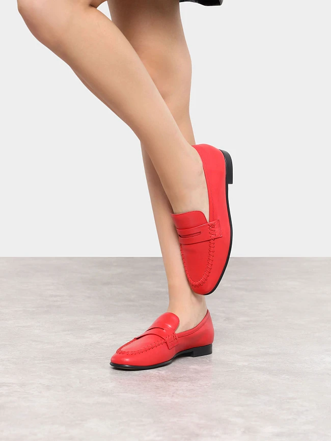 Лоферы женские всесезонные, цвет красный, натуральная кожа 7990196 | 9
