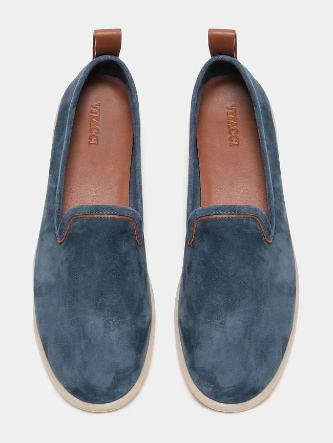 Слипоны женские летние, цвет синий, натуральный велюр 1731460 | 5