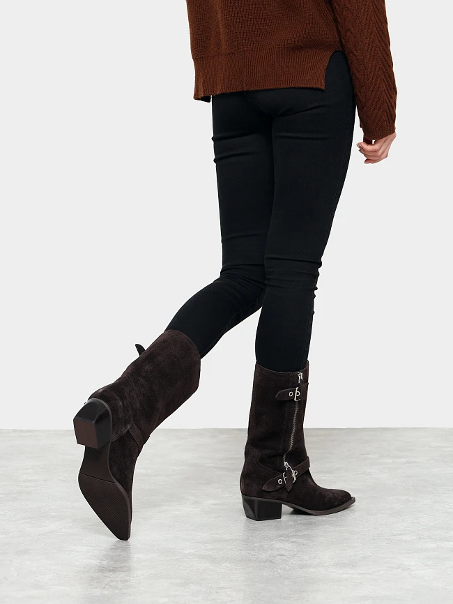 Сапоги женские демисезонные, цвет коричневый, натуральный спилок 1731183 | 8