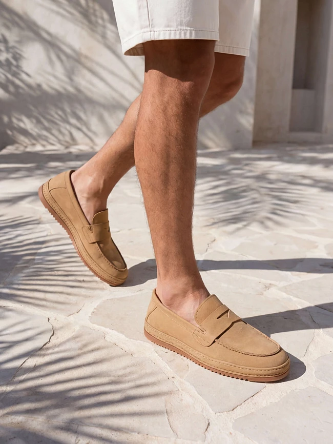 Лоферы мужские демисезон; лето;, цвет песочный, натуральный нубук M254408 | 1