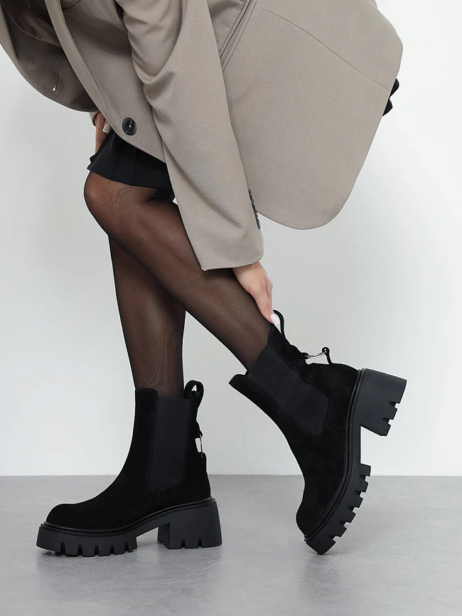 Полусапоги женские демисезонные, цвет черный, натуральный спилок 136886 | 14