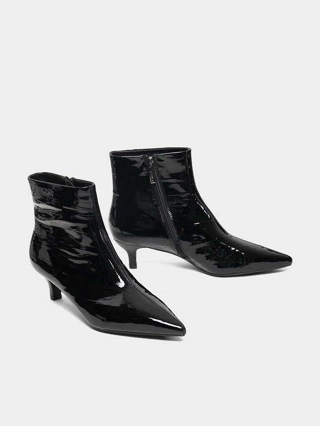 Ботильоны женские всесезонные, цвет черный, натуральная лаковая кожа 17VC425 | 2