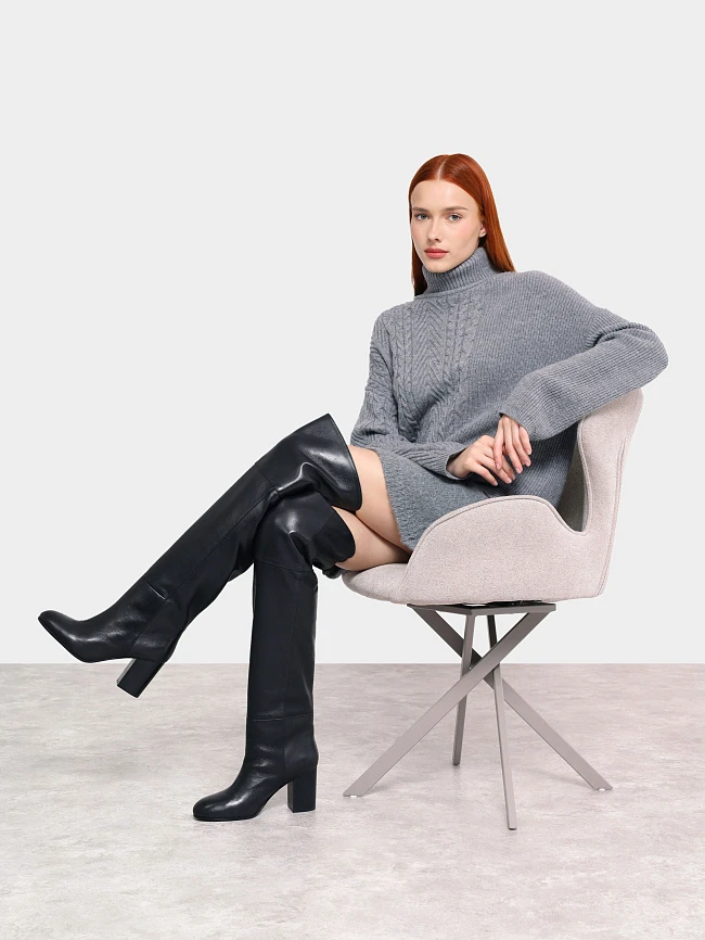 Ботфорты женские демисезонные, цвет черный, натуральная кожа 1730130 | 11