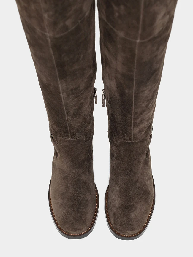 Ботфорты женские зимние, цвет коричневый, натуральный велюр 1494635M | 5
