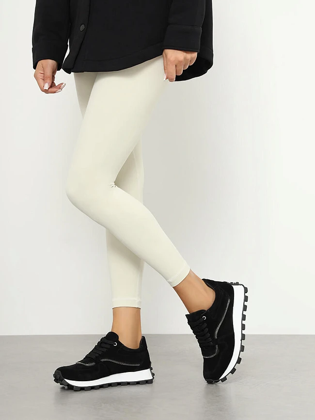 Кроссовки женские демисезонные, цвет черный, натуральный спилок 136584 | 10