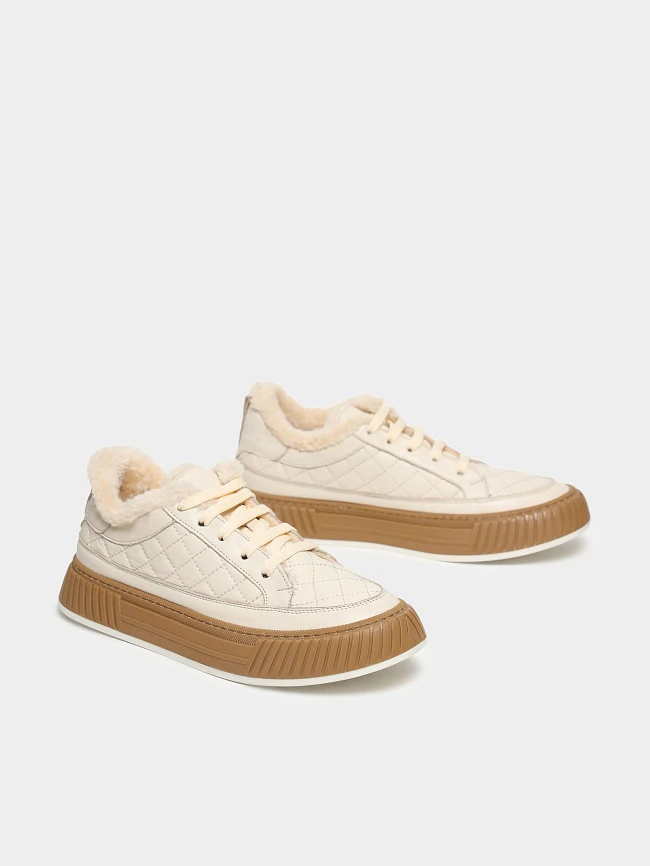 Кеды женские зимние, цвет бежевый, натуральная кожа 136876M | 3