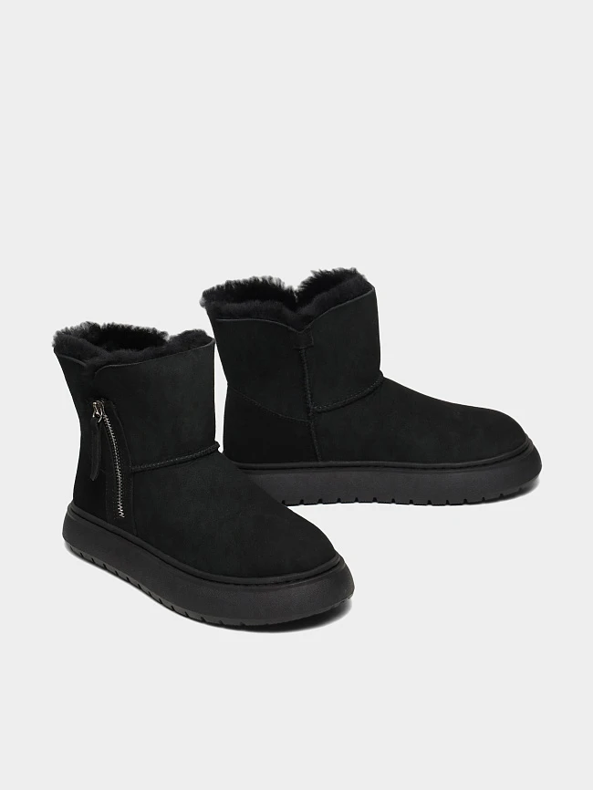 Полусапоги женские зимние, цвет черный, натуральный велюр 1013799M | 3