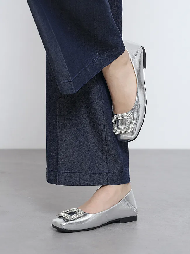 Балетки женские всесезонные, цвет серебряный, натуральная кожа и полимерные материалы 1849944 | 9