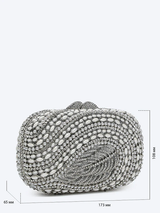 Клатчи C1185-29 женские цвет серебряный, текстиль/стразы C1185-29        | 2
