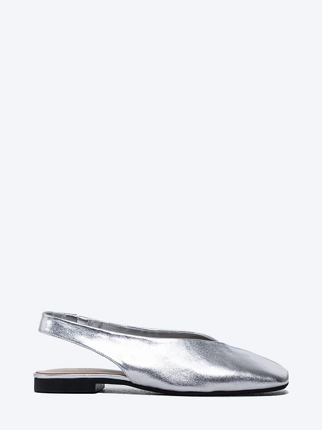 Туфли женские летние, цвет серебряный, натуральная кожа и полимерные материалы 1849740 | 2