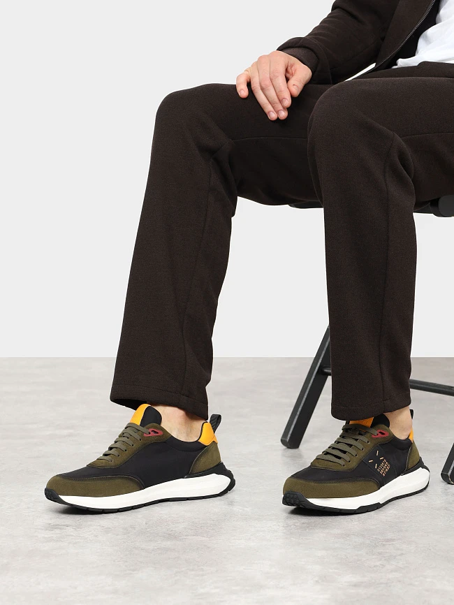 Кроссовки мужские демисезонные, цвет хаки, натуральный спилок/текстиль/натуральная кожа M03104 | 12