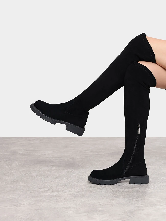 Ботфорты женские демисезонные, цвет черный, текстиль/натуральный велюр 1847372 | 10