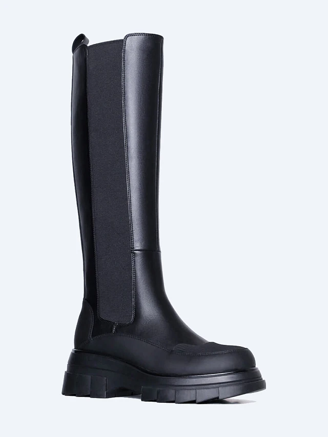 Сапоги женские демисезонные, цвет черный, натуральная кожа и полимерные материалы 1847668 | 1