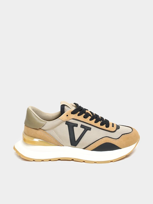 Кроссовки мужские демисезонные, цвет коричневый, натуральный спилок/текстиль/натуральная кожа M03028 | 1