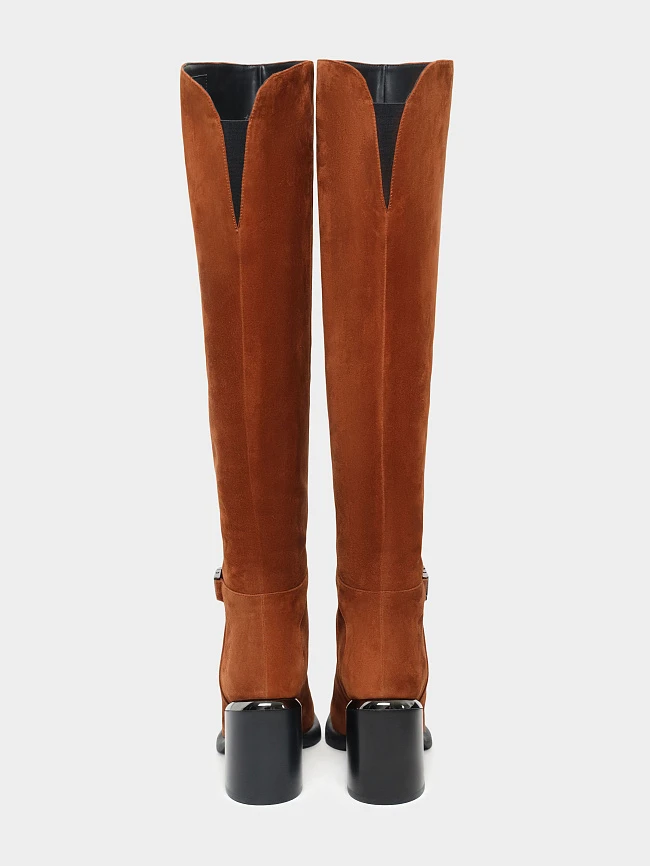 Ботфорты женские зимние, цвет рыжий, натуральный велюр 1820404M | 5