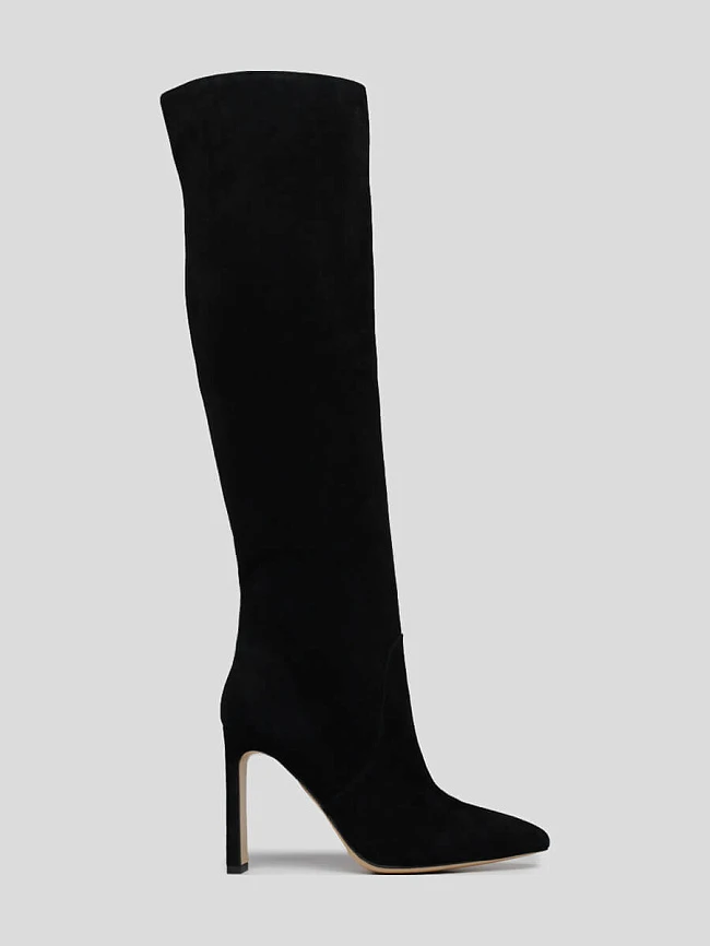 Ботфорты женские зимние, цвет черный, натуральный велюр 494229MP | 2