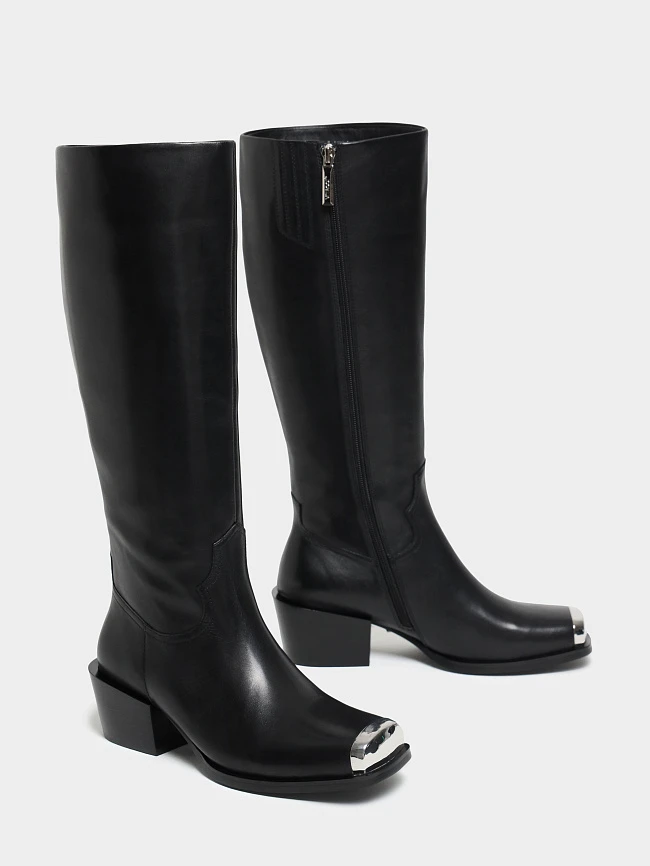 Сапоги женские демисезонные, цвет черный, натуральная кожа 641711 | 3