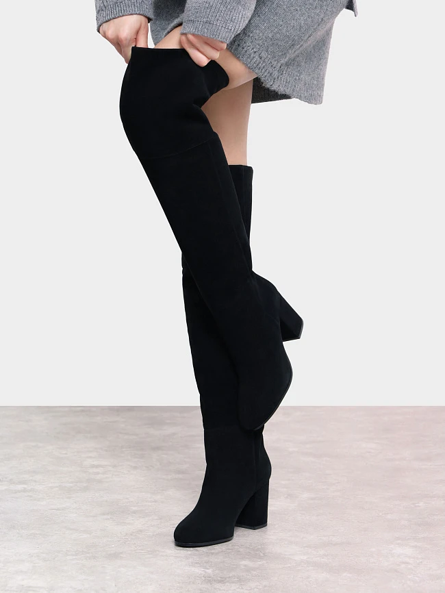 Ботфорты женские демисезонные, цвет черный, натуральный велюр 1730132 | 9