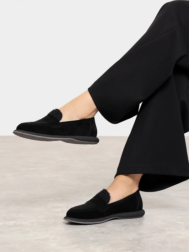 Лоферы женские всесезонные, цвет черный, натуральный спилок 18410101 | 7