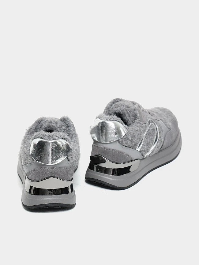 Кроссовки женские зимние, цвет серый, натуральный спилок/шерсть 18410107M | 4