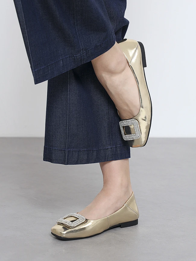 Балетки женские всесезонные, цвет золотой, натуральная кожа и полимерные материалы 1849941 | 9