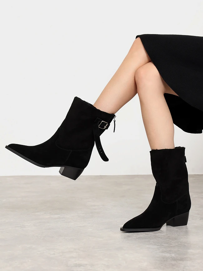 Полусапоги женские зимние, цвет черный, натуральный спилок 1731193M | 6