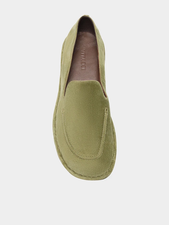 Лоферы женские всесезонные, цвет хаки, натуральный велюр 7210553 | 4