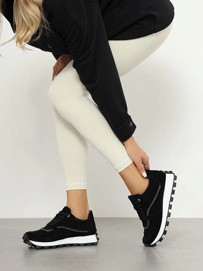 Кроссовки женские демисезонные, цвет черный, натуральный спилок 136584 | 16