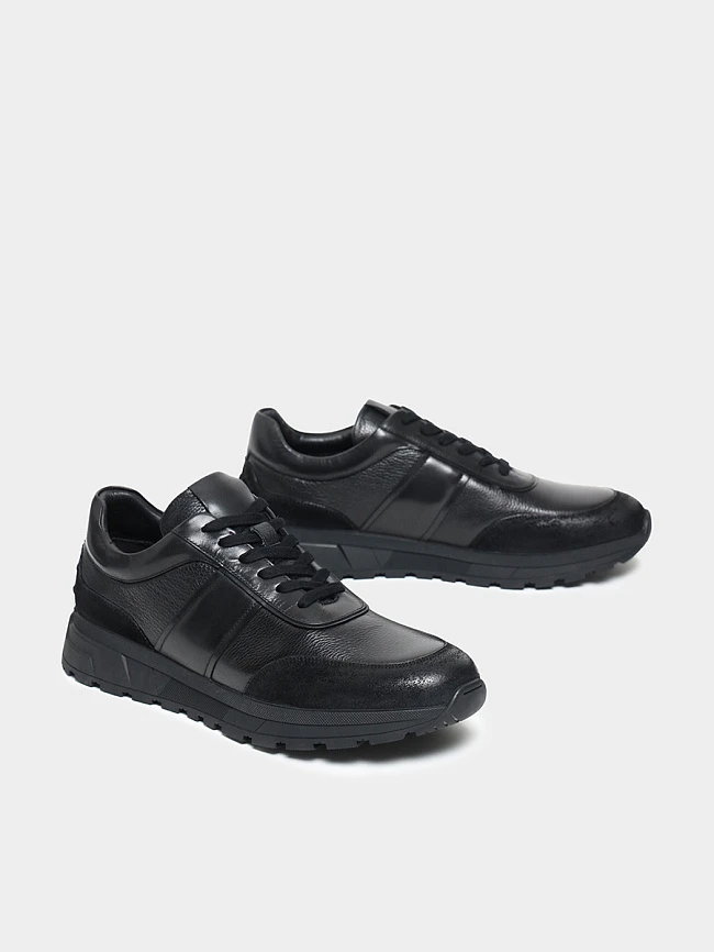 Кроссовки мужские демисезонные, цвет черный, натуральная кожа/натуральный спилок M1782055-1 | 2