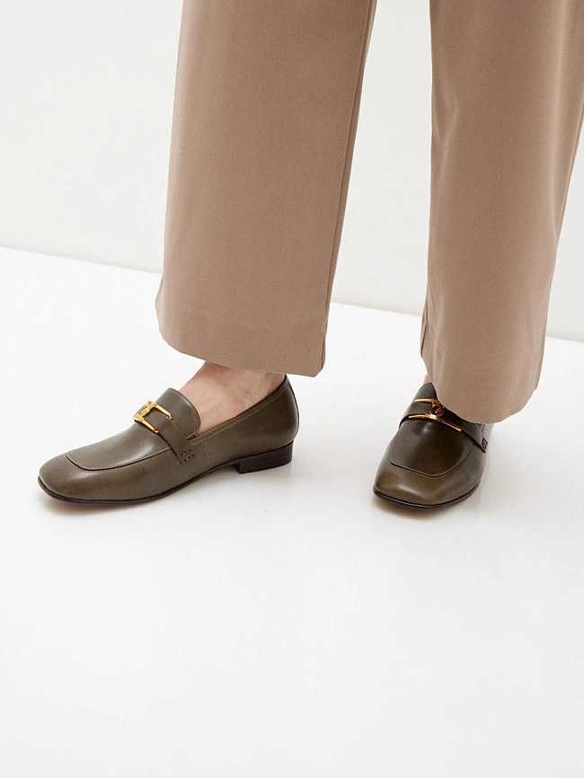 Лоферы женские всесезонные, цвет хаки, натуральная кожа 1494432 | 6