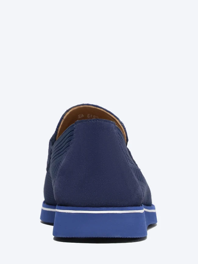 Лоферы мужские летние, цвет синий, текстиль/натуральный спилок M254019 | 5