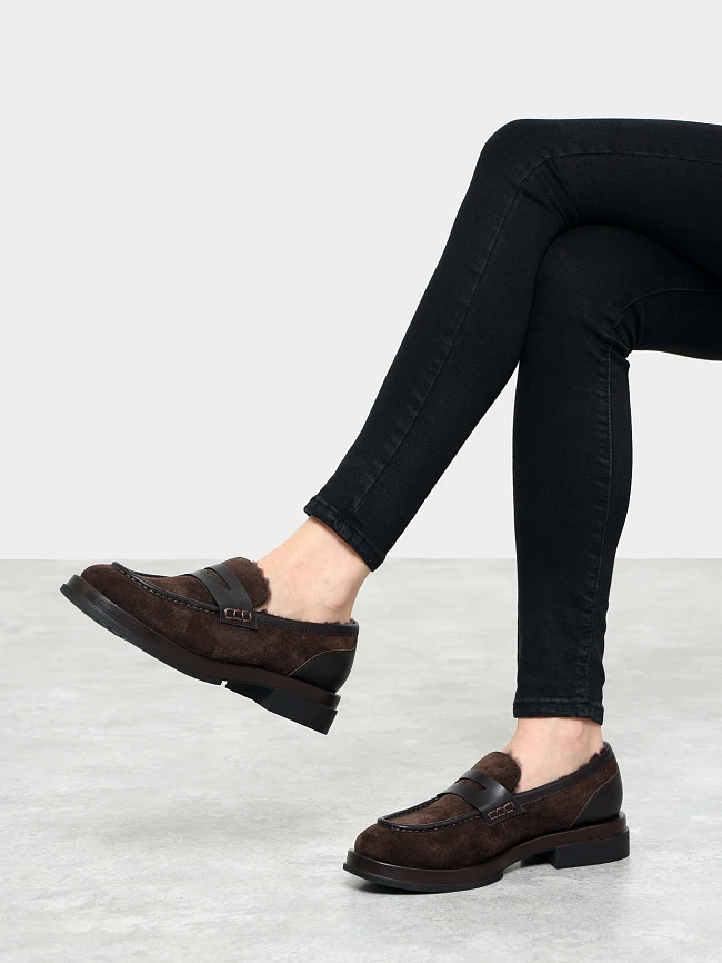 Лоферы женские зимние, цвет коричневый, натуральный спилок/натуральная кожа 1821629M | 9