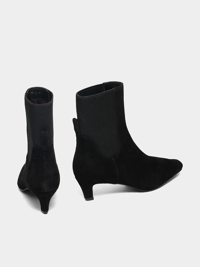 Полусапоги женские всесезонные, цвет черный, натуральный велюр 17VC423 | 4