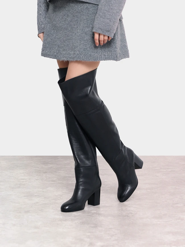 Ботфорты женские демисезонные, цвет черный, натуральная кожа 1730130 | 7