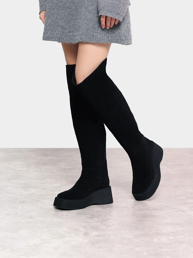 Ботфорты женские зимние, цвет черный, натуральная кожа/натуральный спилок 1730086M | 8