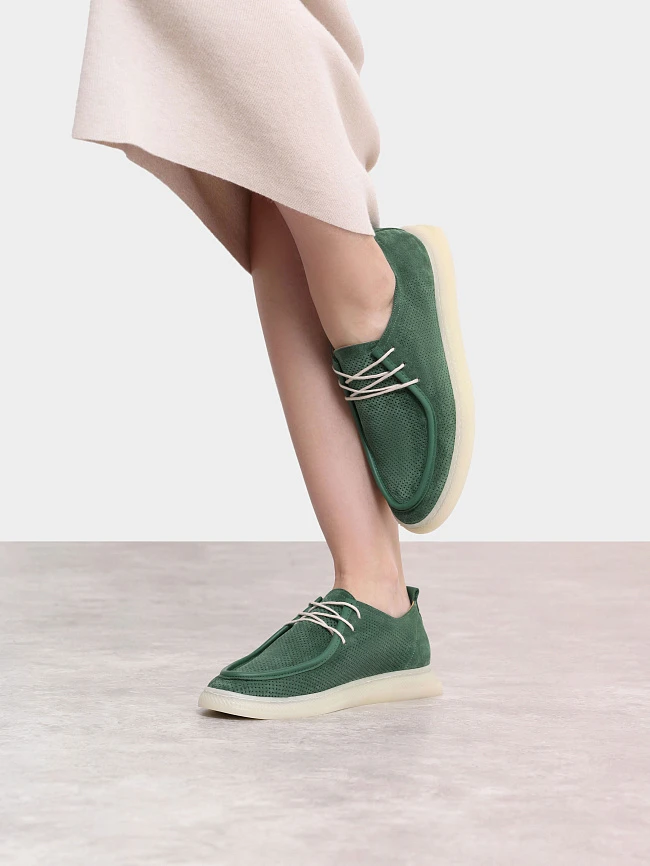 Полуботинки женские демисезонные, цвет зеленый, натуральный спилок 136444 | 10