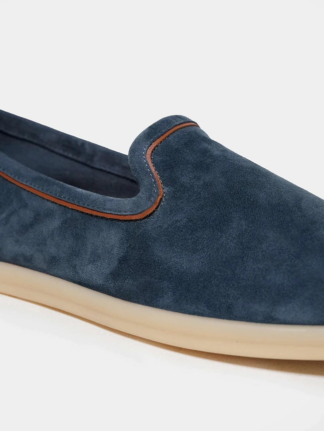 Слипоны женские летние, цвет синий, натуральный велюр 1731460 | 6