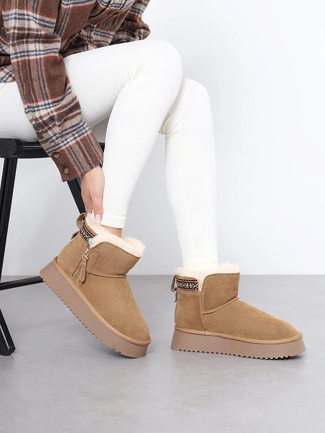 Полусапоги женские зимние, цвет песочный, натуральный спилок 27VD083M | 7