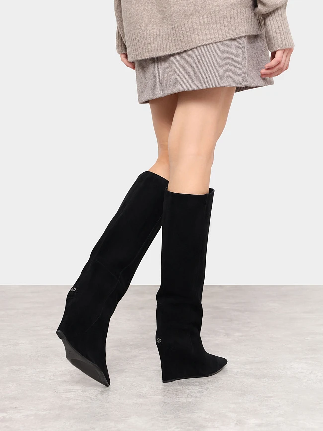 Сапоги женские демисезонные, цвет черный, натуральный велюр 1852807 | 8