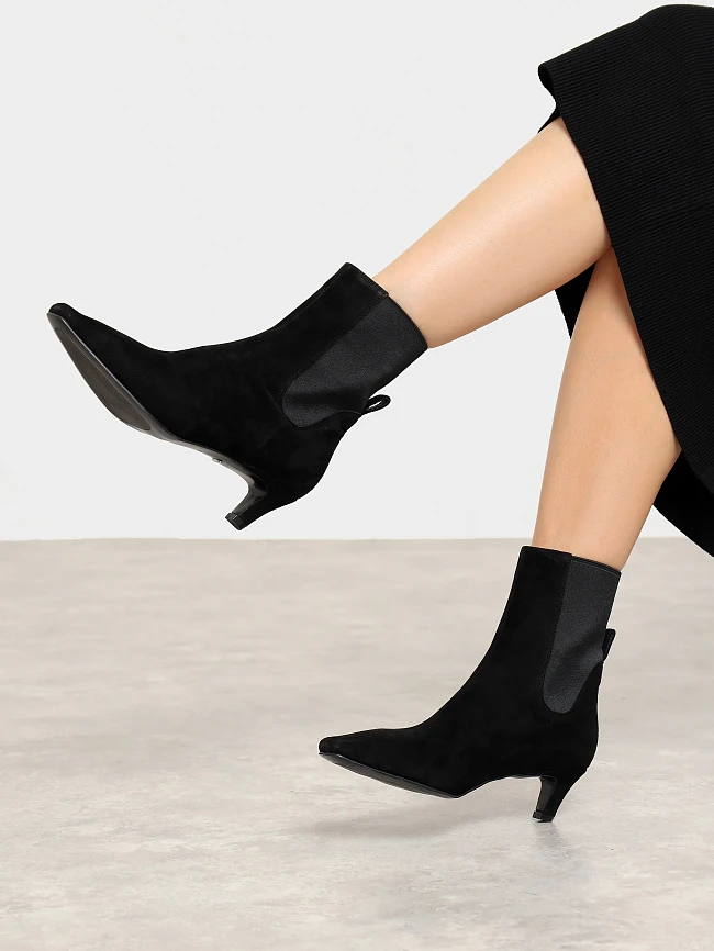 Полусапоги женские всесезонные, цвет черный, натуральный велюр 17VC423 | 7