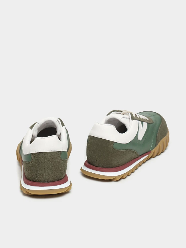 Кроссовки мужские демисезонные, цвет хаки, натуральная кожа/натуральный спилок M03033 | 4